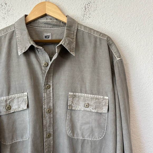 NWT NSF L/S Cargo Button-Up Shirt Boxy Oversized in Sage Green - Picture 3 of 9